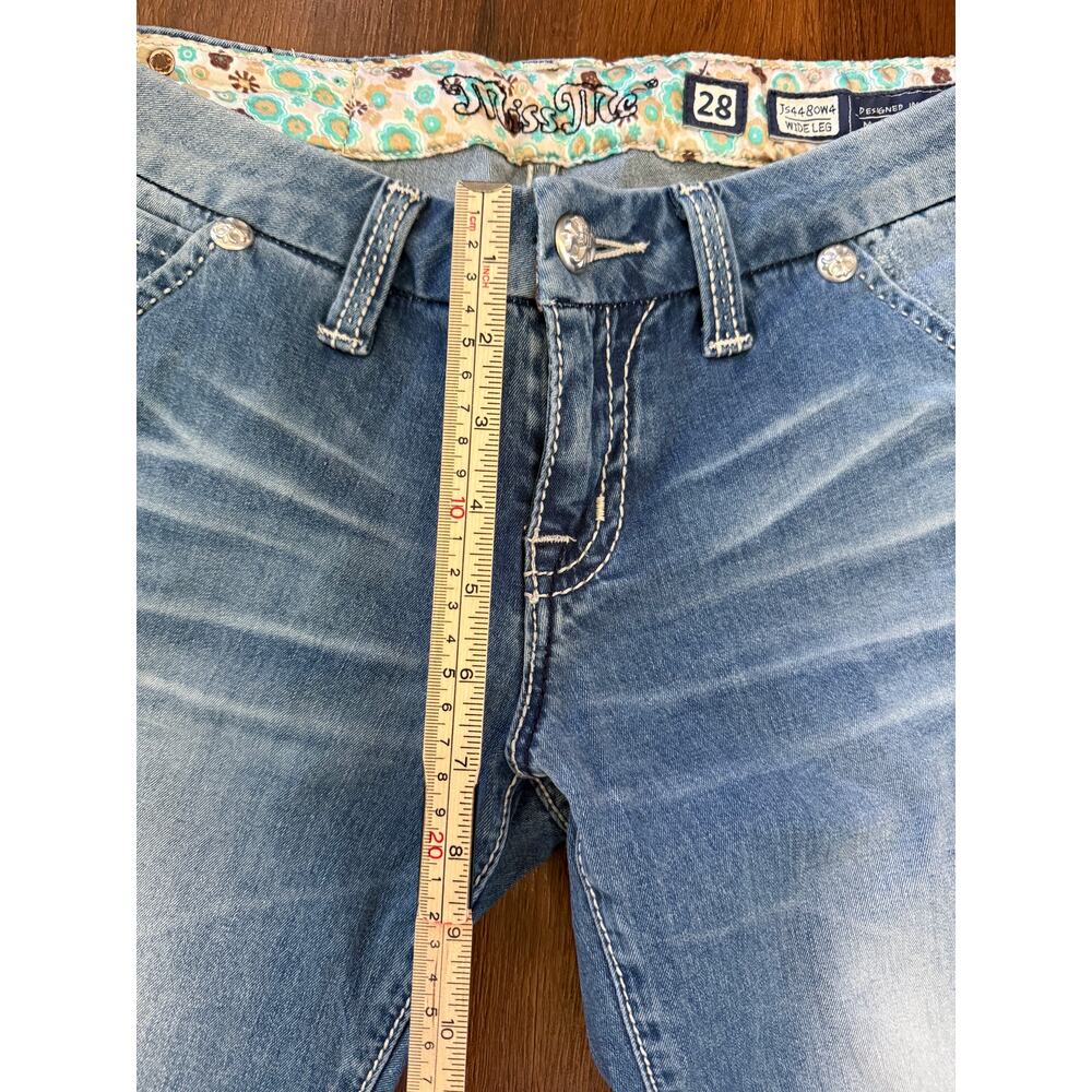 Miss Me Y2K Wide Leg Jeans Low Rise Embellished Rhinestone Flap Pockets Sz 28 - Picture 4 of 8